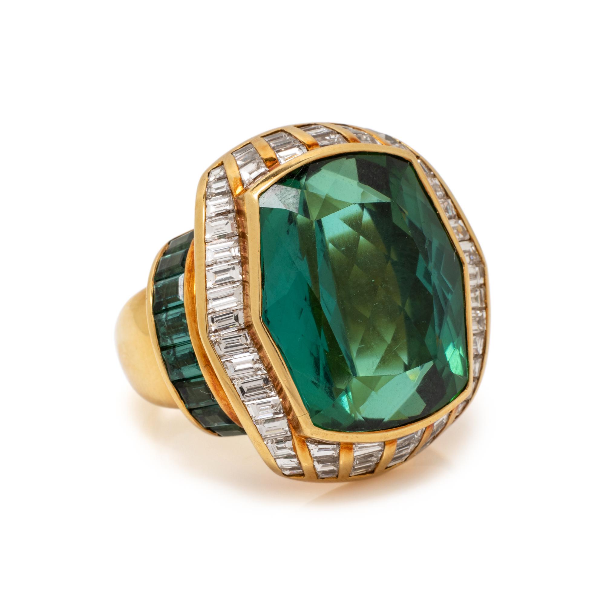H. STERN, GREEN TOURMALINE AND DIAMOND RING