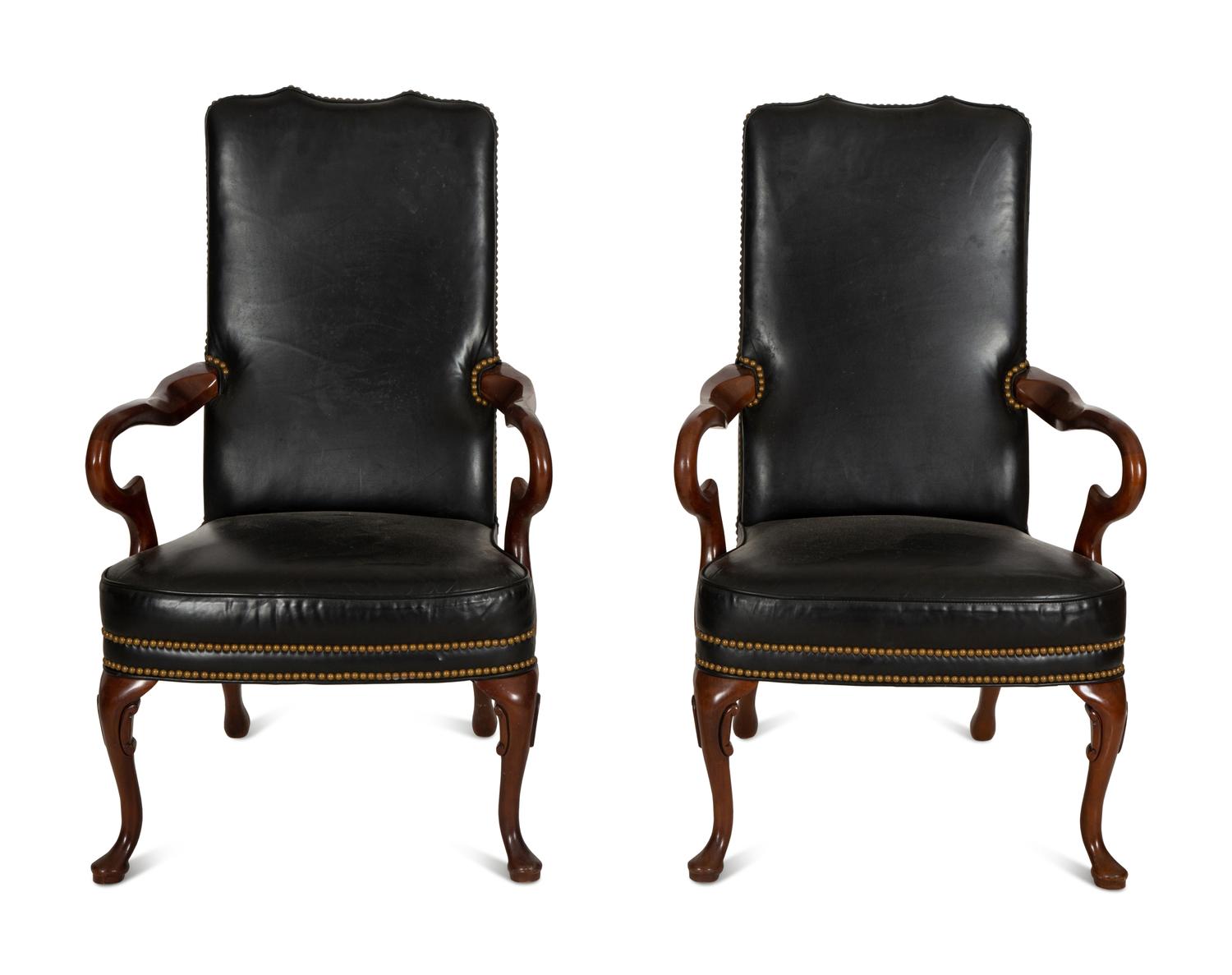 A Pair of George II Style Mahogany Open Armchairs — 20th Century