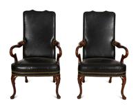 A Pair of George II Style Mahogany Open Armchairs — 20th Century