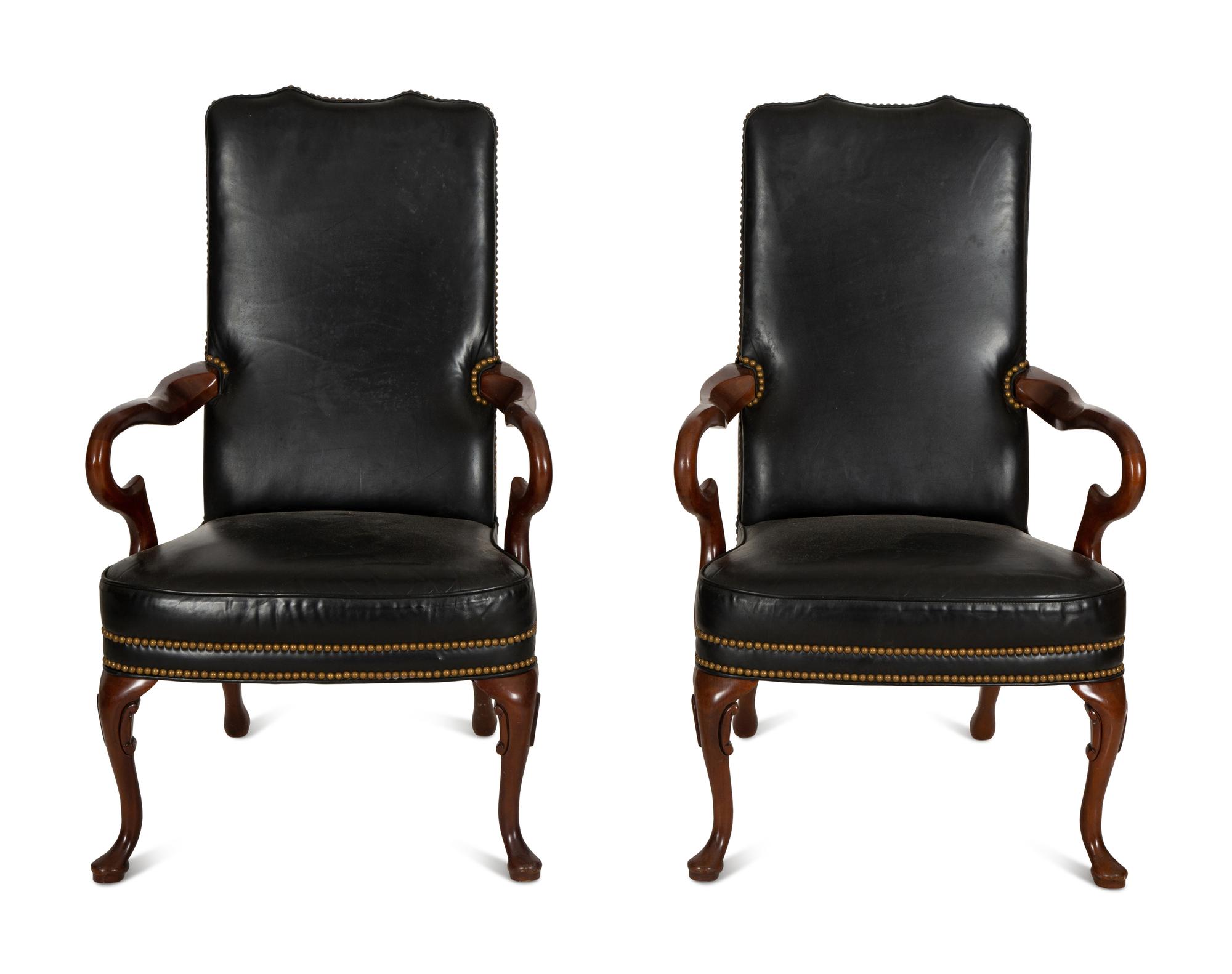 A Pair of George II Style Mahogany Open Armchairs — 20th Century