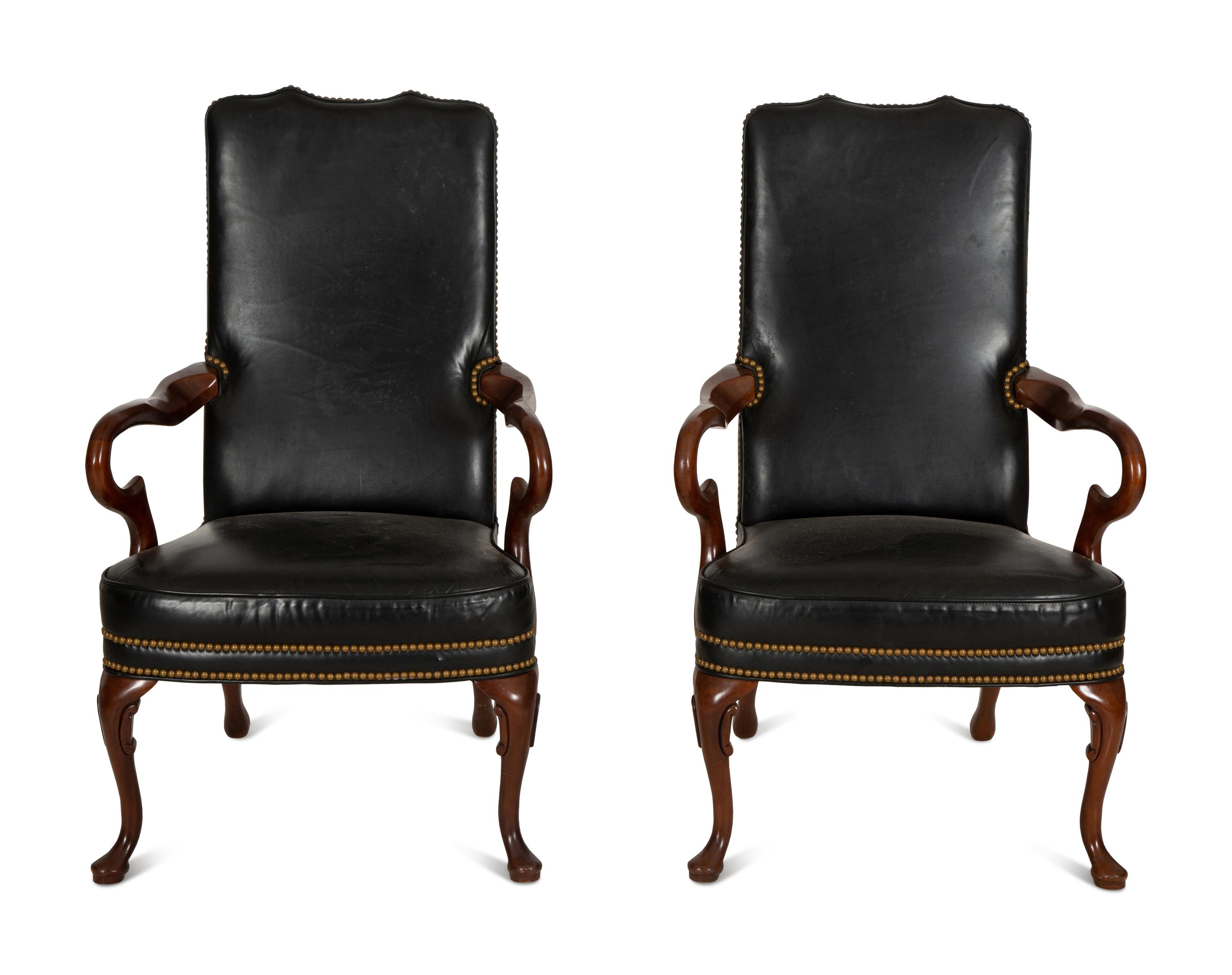 A Pair of George II Style Mahogany Open Armchairs — 20th Century