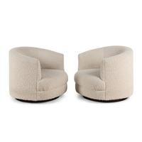 A Pair of Custom Barrel Back Swivel Chairs with Bouclé Upholstery