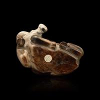 A Chinese partially calcified greyish-beige jade buffalo 灰白玉水牛擺件
