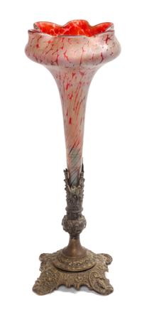 A Loetz Style Iridescent Glass Vase Height overall 14 3/4 inches.