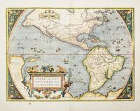 (MAP) ORTELIUS, ABRAHAM. Americae Sive Novi Orbis... Antwerp, 1579. Engraved map w/hand-coloring.