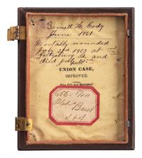 [CIVIL WAR]. Quarter plate ambrotype of a man identified as CSA Lt. Barnett H. Cody, mortally wounded at Gettysburg.