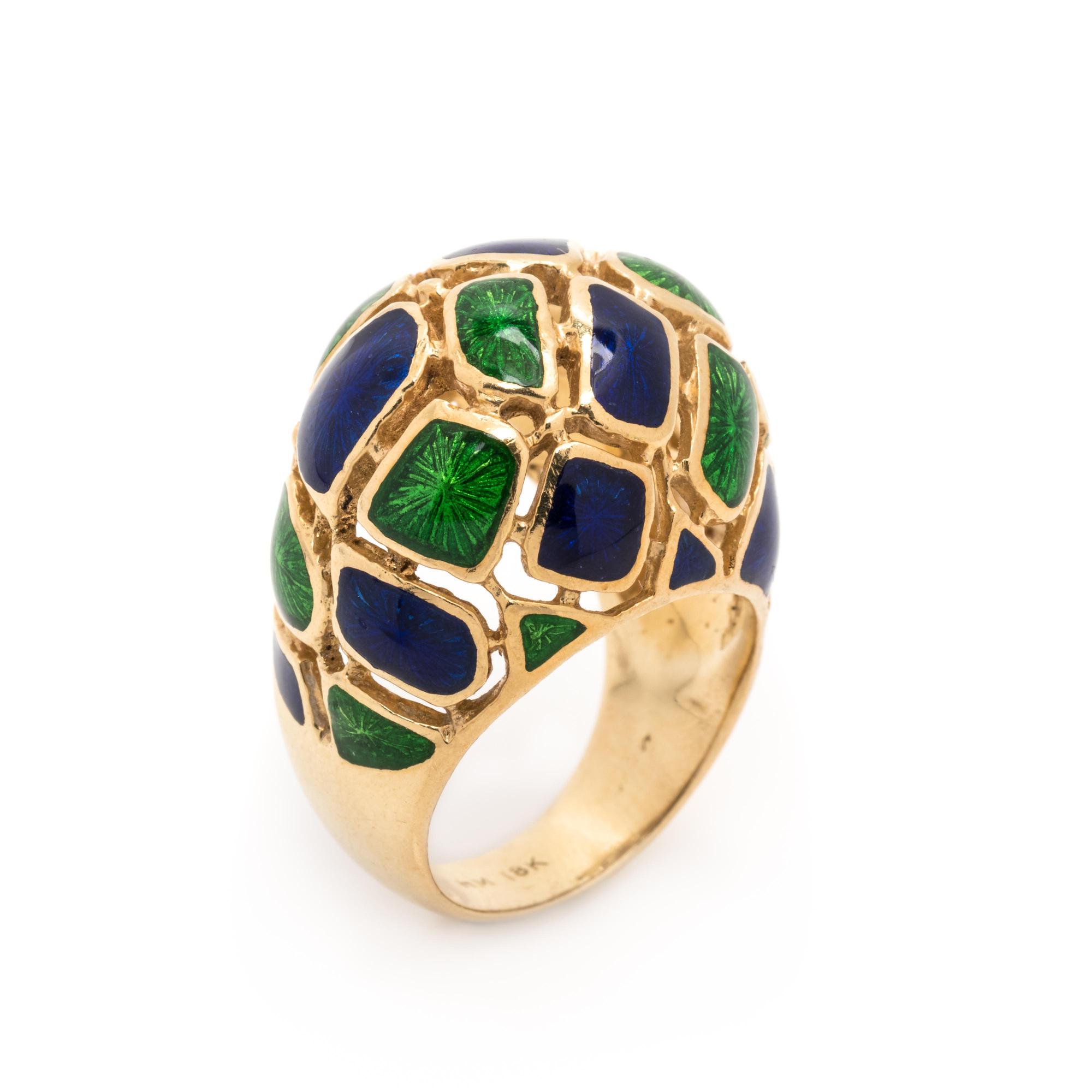 YELLOW GOLD AND ENAMEL RING