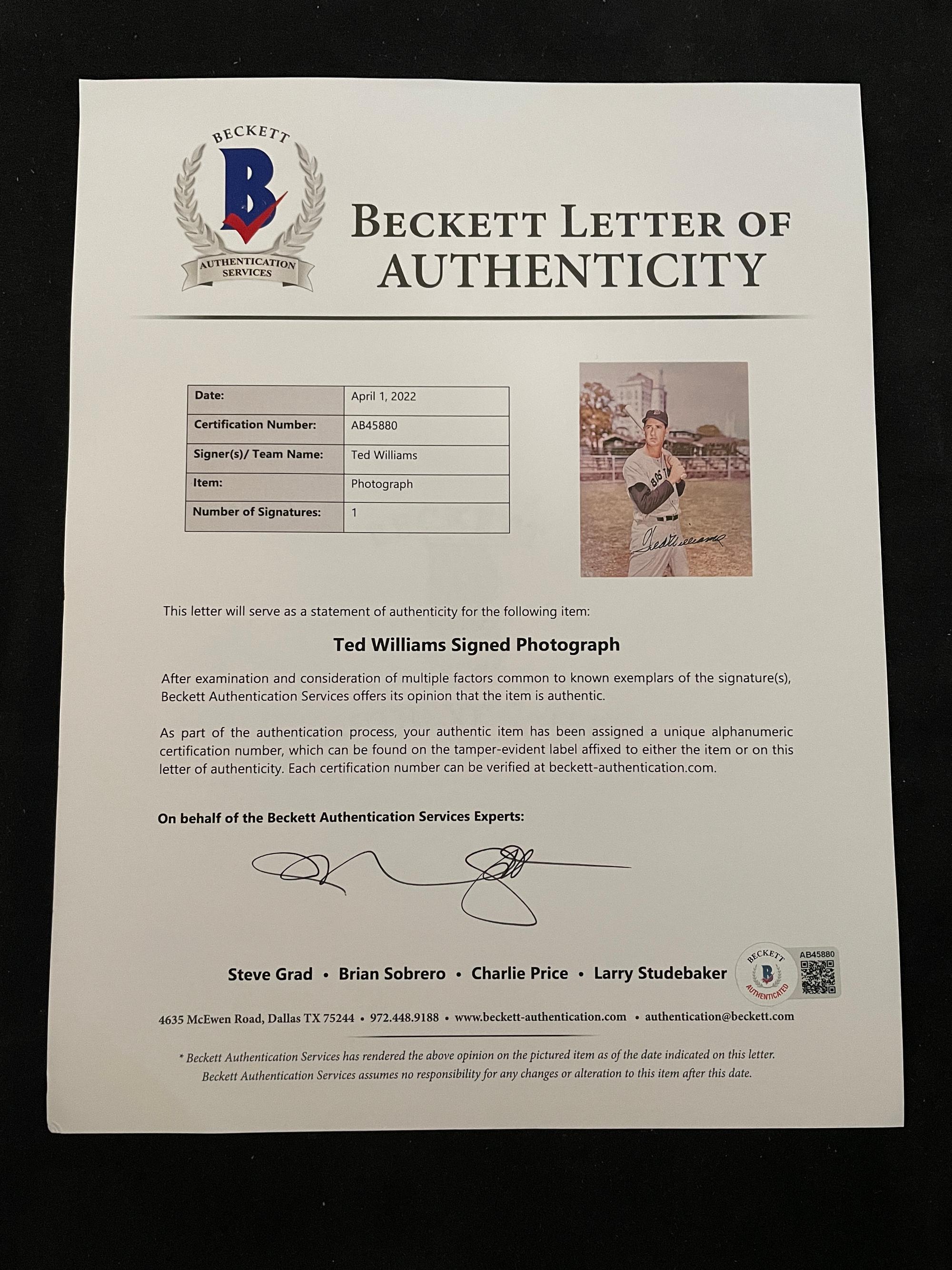 A Group of 10 Hall of Fame Signed Autograph Photos Including Hank Aaron and Ted Williams (Beckett Authentication Services BAS Certified)