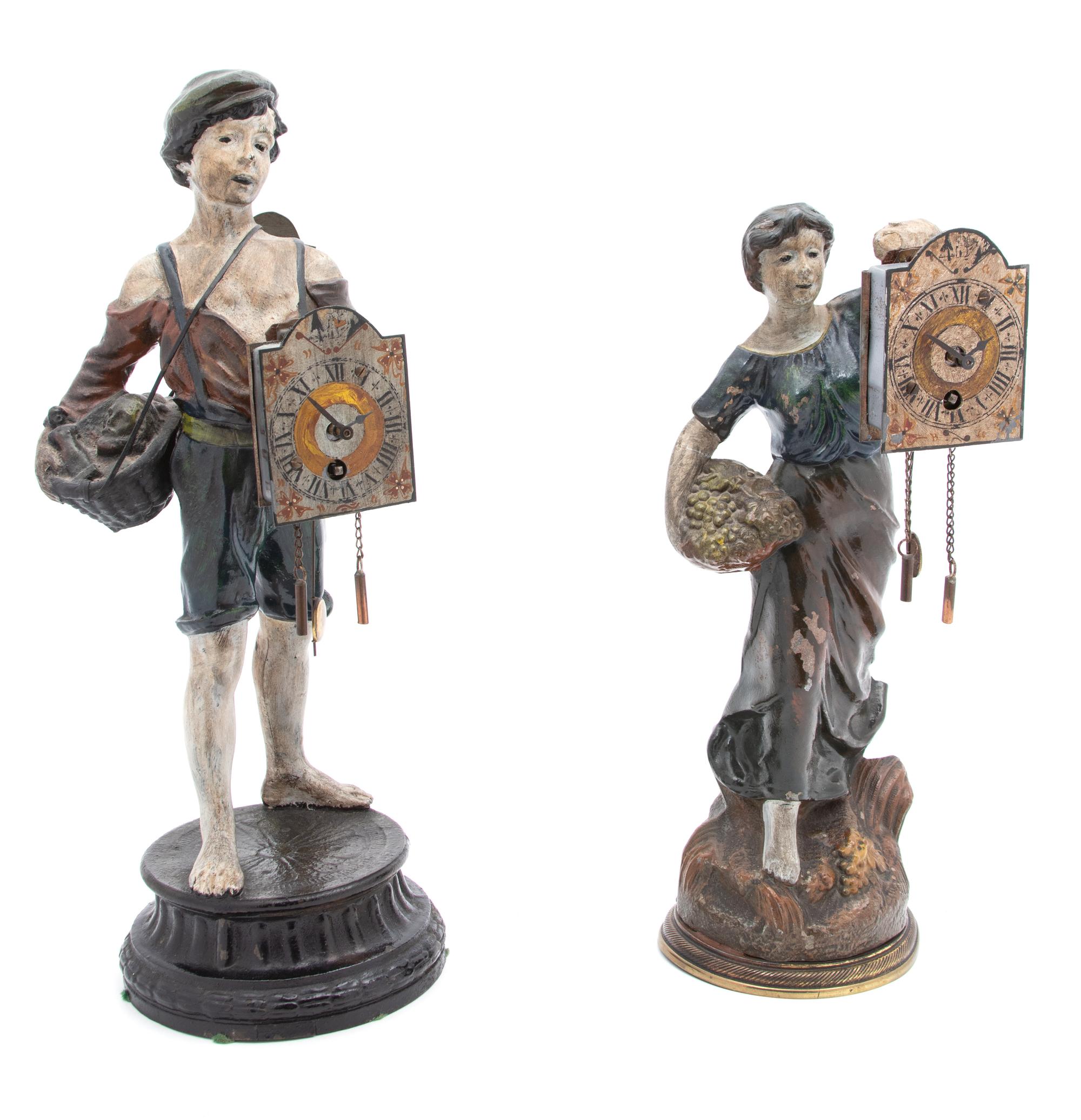 Two Austrian Cold Painted Bronze Figural Clocks Height of tallest 12 inches. — 19TH CENTURY