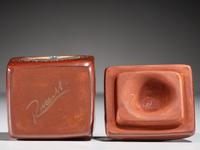 Micaceous Three-Toned Lidded Pottery Box, with Turquoise and Heishi