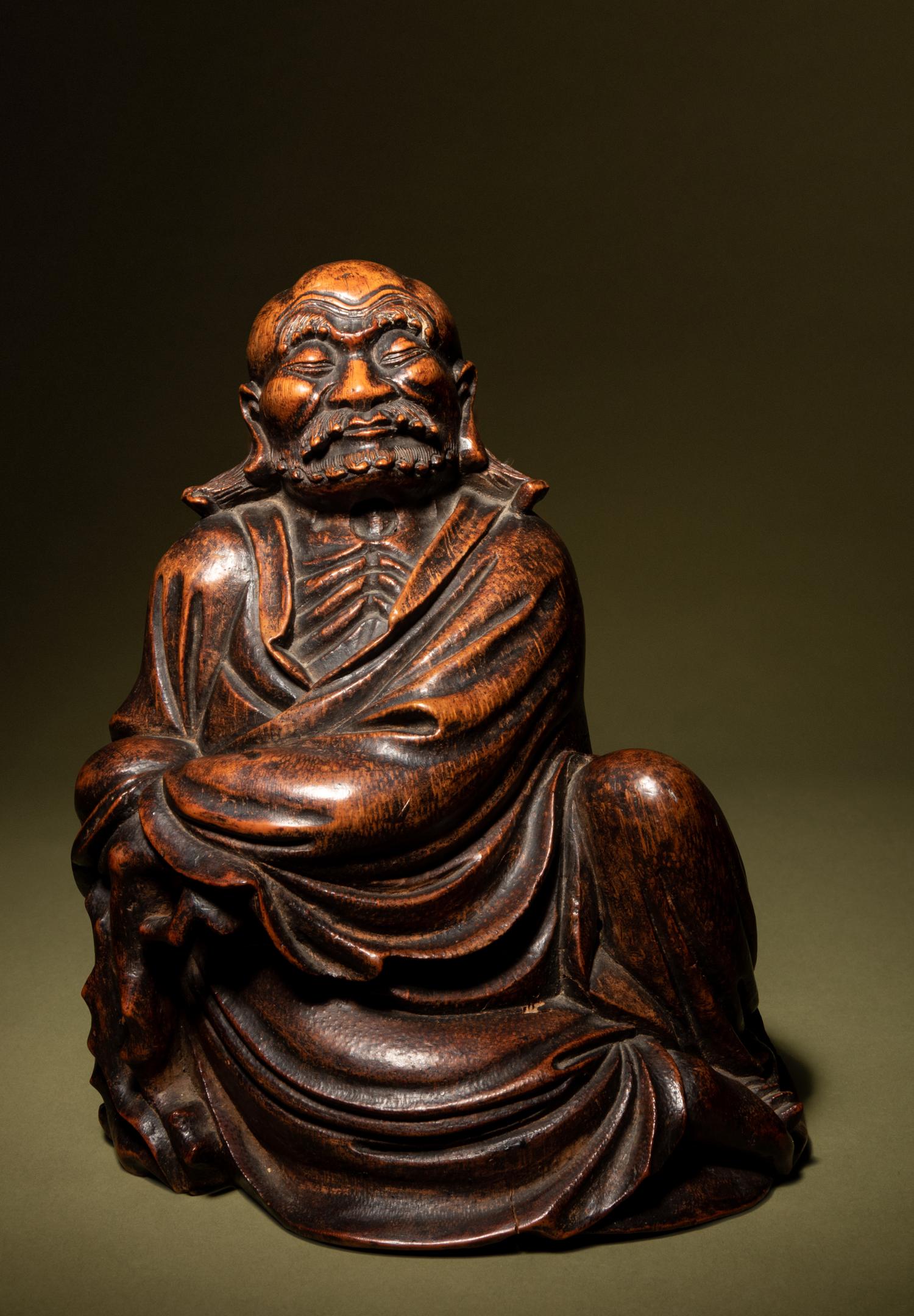 A Carved Bamboo Figure of Damo