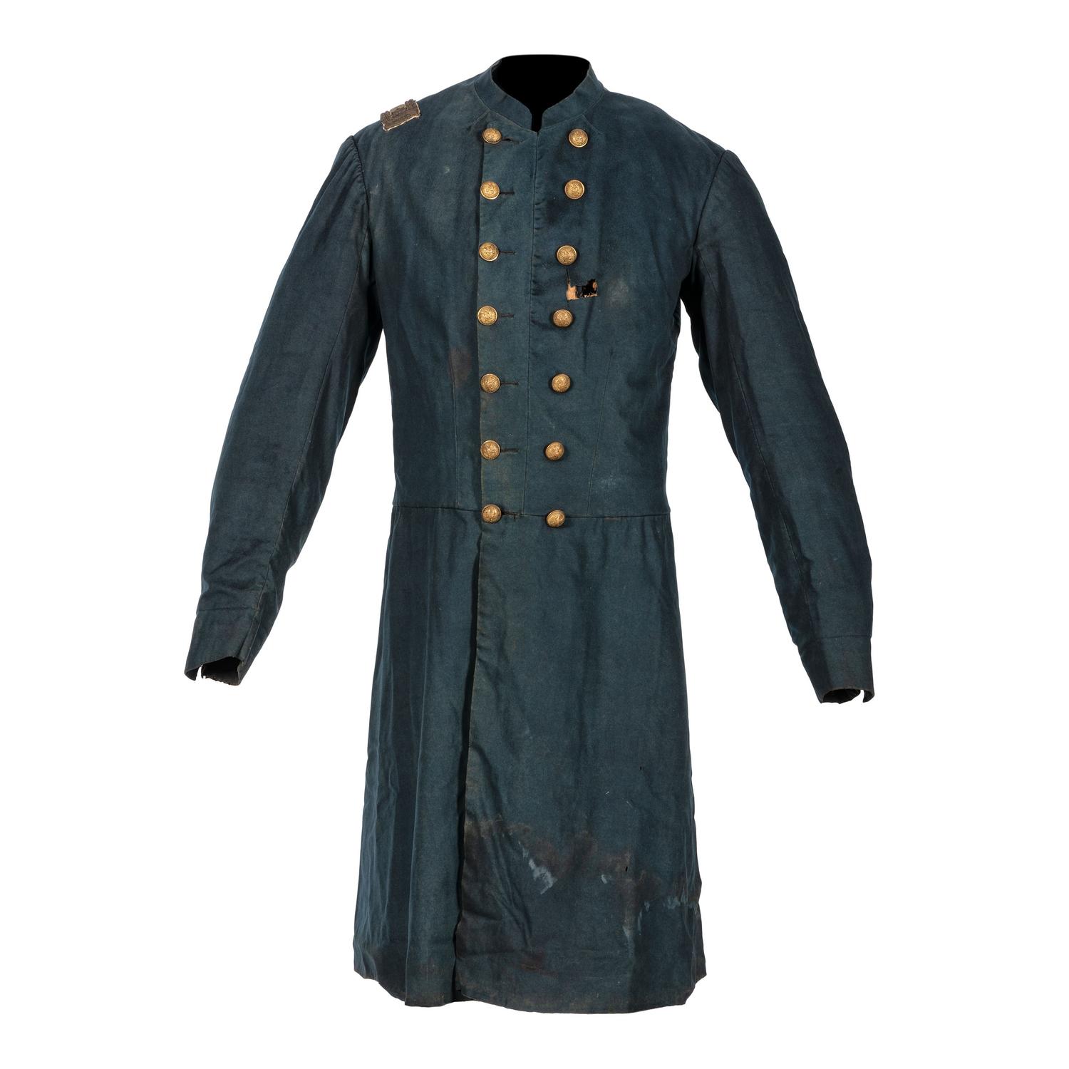 A collection of items identified to Lieutenant Colonel Jonathan Biggs, 123rd Illinois Infantry, “Wilder’s Brigade,” highlighted by bullet-struck frock coat and vest worn during the assault on Selma, Alabama. 2 April 1865.