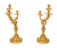 A Pair of Louis XV Style Gilt Bronze Three Light Candelabra — 19TH CENTURY