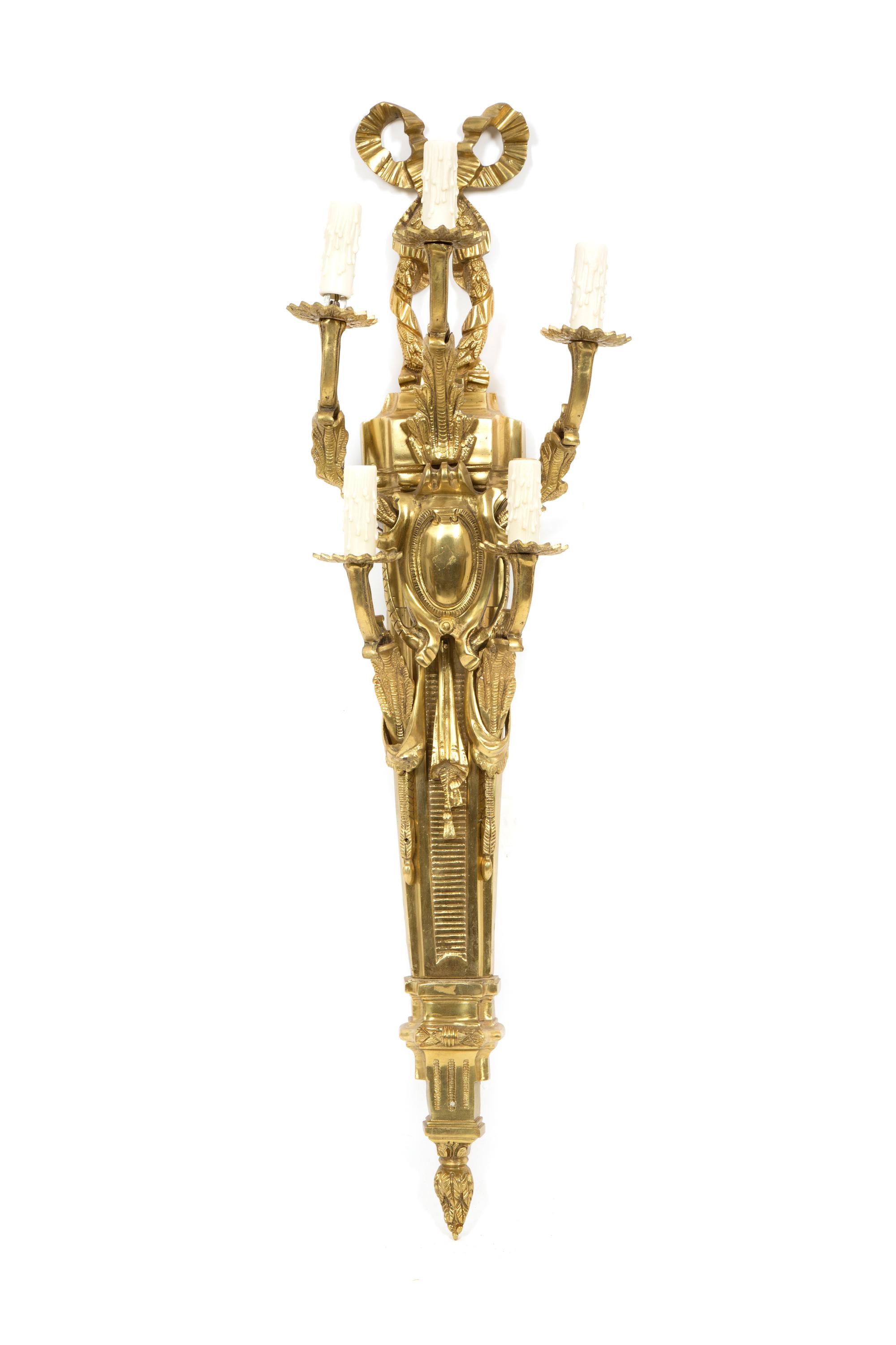 A Set of Four Louis XVI Style Gilt Bronze Five-Light Sconces