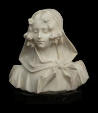 An Italian Carved Marble Bust of a Girl