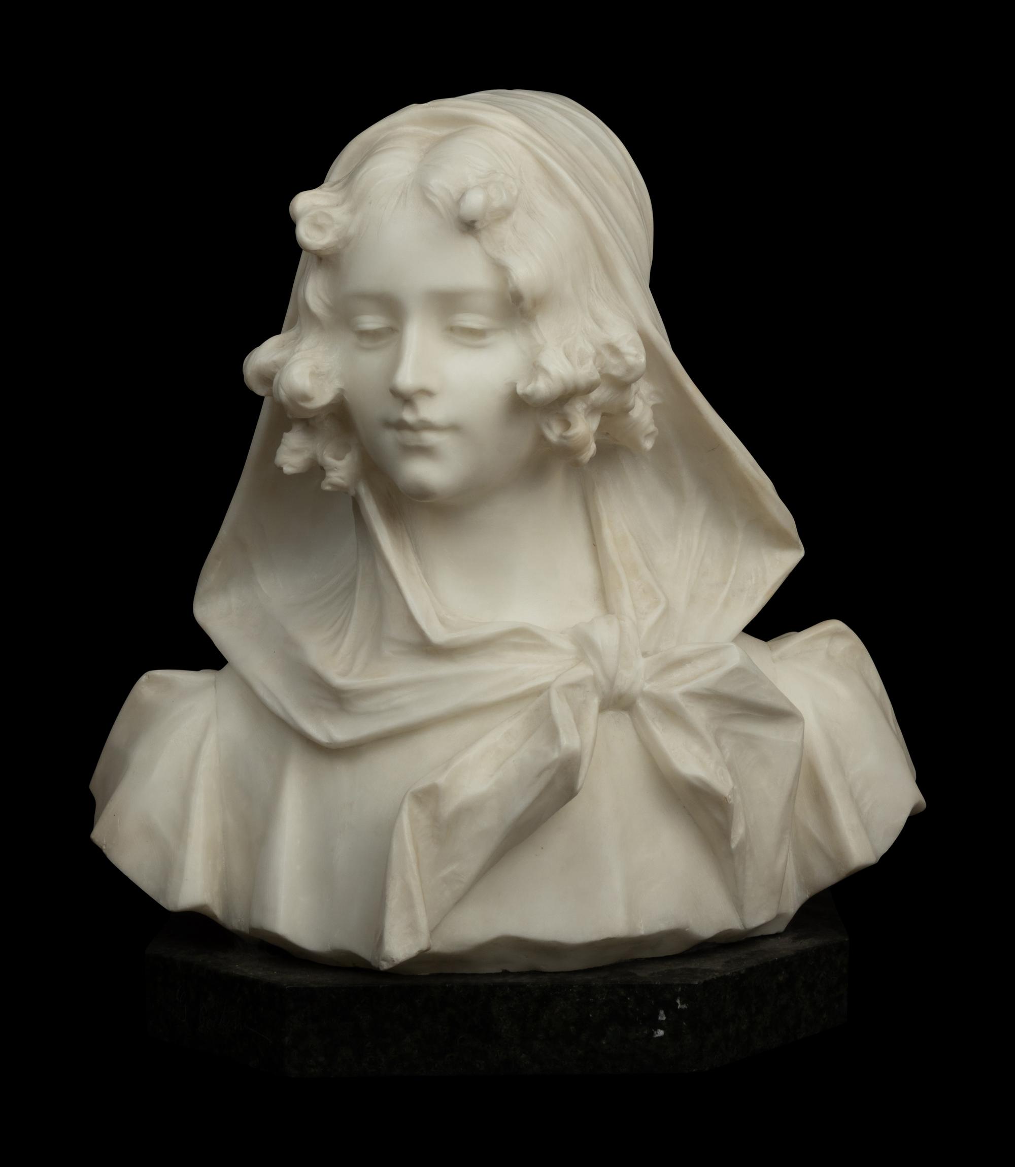 An Italian Carved Marble Bust of a Girl