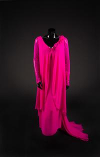 Dress, bag, necklace and earrings, 1989. Dress designed by Paul Zastupnevitch, made by Western Costume Company in Los Angeles. — Worn by Olivia de Havilland for the 15th People’s Choice Awards on March 12, 1989 to accept the People’s Choice Award for “Gone With the Wind” as the favorite film of all time.