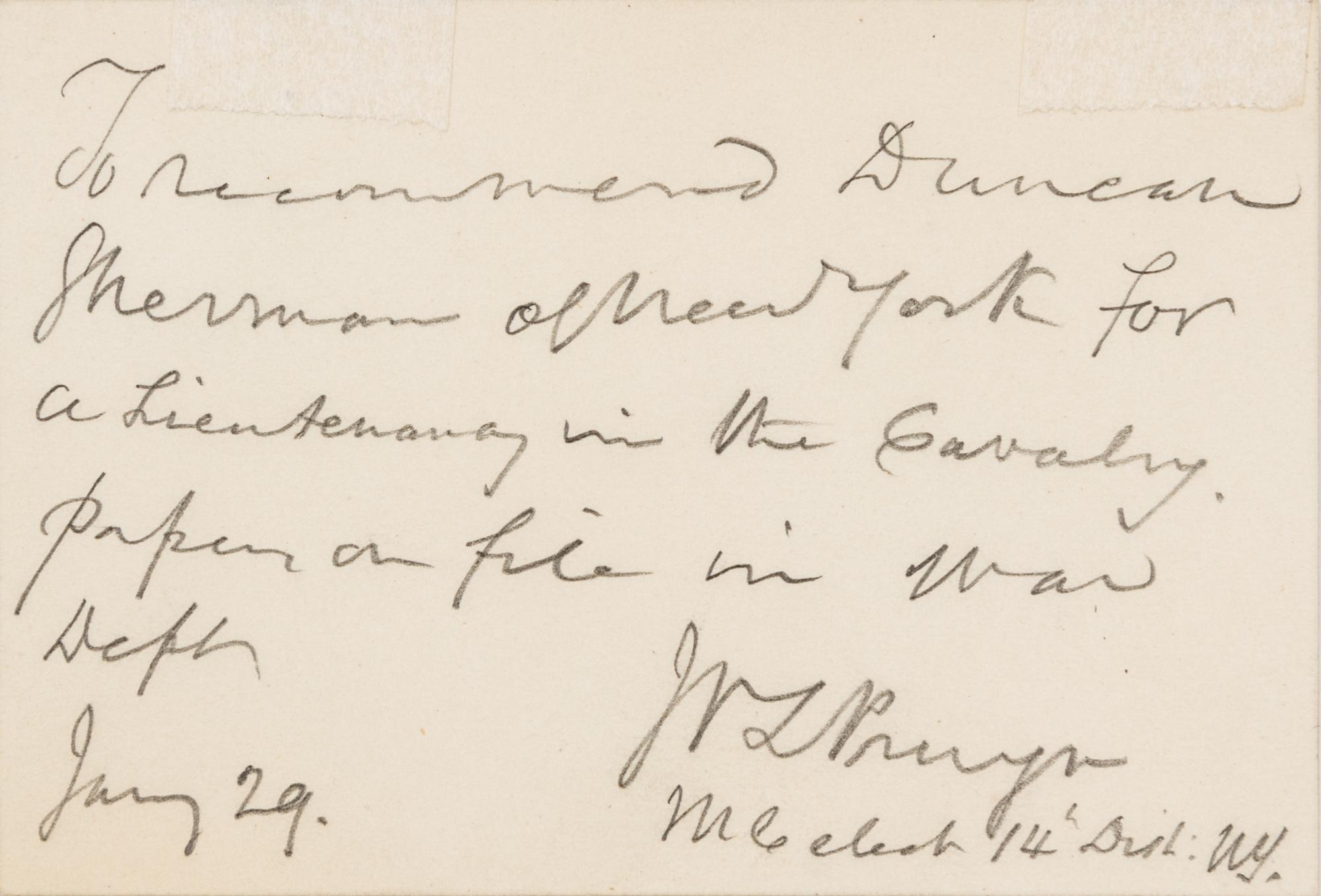 JOHNSON, Andrew (1808-1875). Autograph note signed ("Andrew Johnson"), as President, to John VanSchiack Pruyn. [Washington, D.C.], 29 J