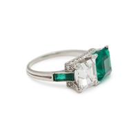 ART DECO, EMERALD AND DIAMOND 'TOI ET MOI' RING