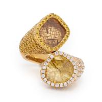 Hubert, Colored Diamond, Diamond, and Yellow Gold Bypass Ring