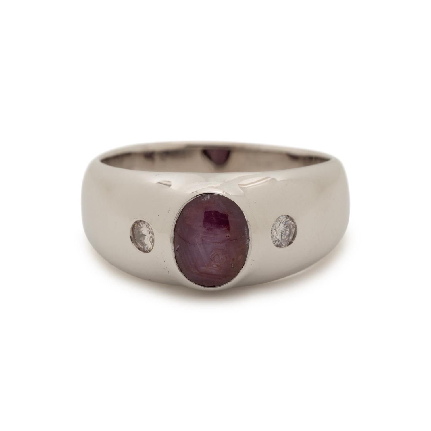 WHITE GOLD, STAR RUBY AND DIAMOND RING