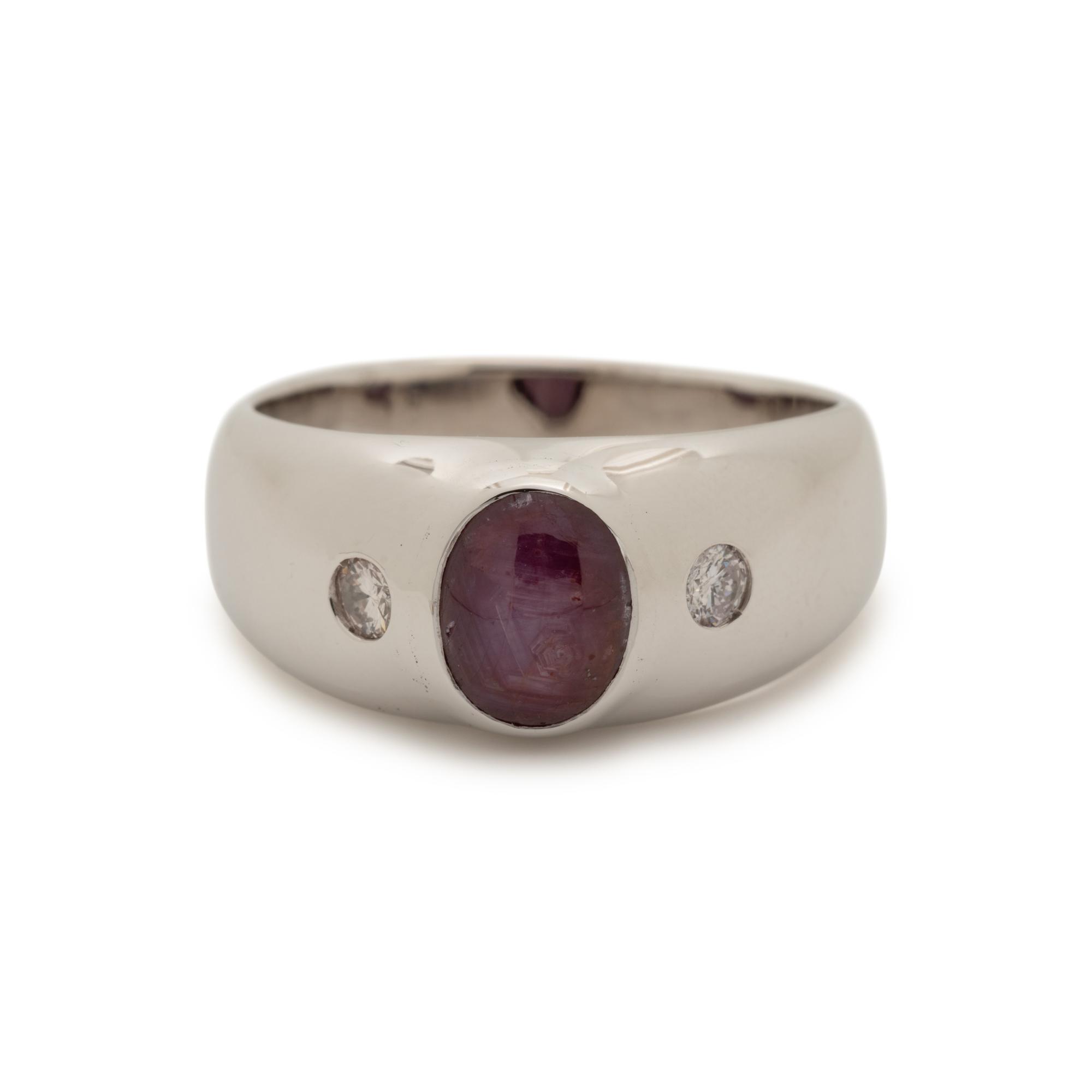WHITE GOLD, STAR RUBY AND DIAMOND RING