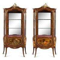 A Pair of Louis XV Style Kingwood, Vernis Martin and Gilt Bronze Mounted Vitrine Cabinets
