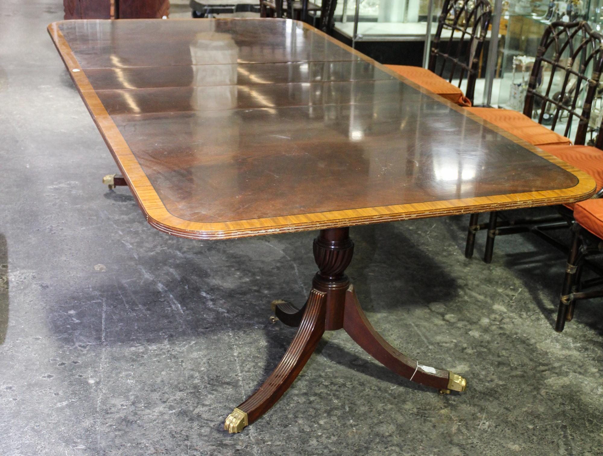A Regency Style Mahogany Double Pedestal Extension Dining Table Height 29 inches.