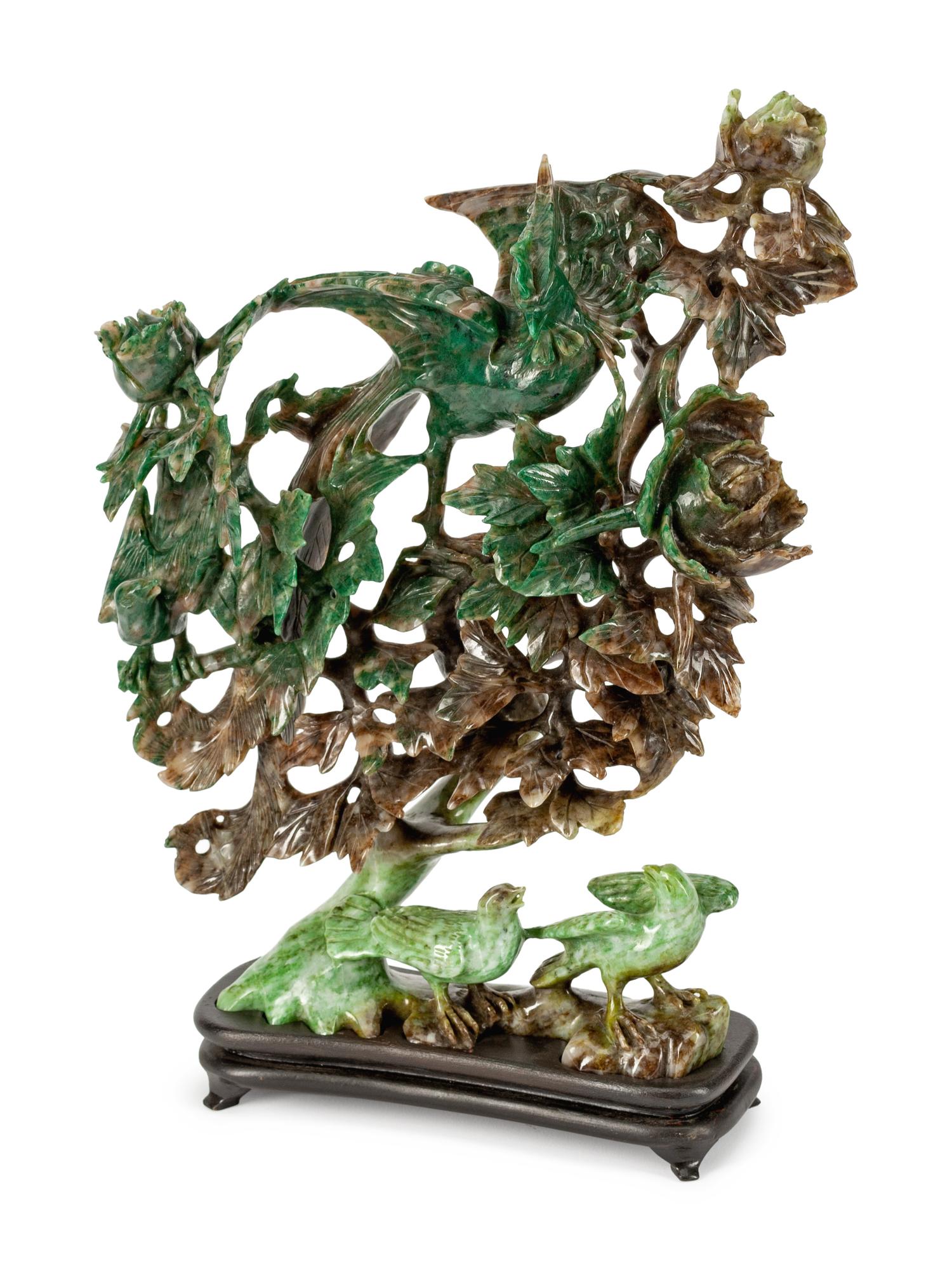 A Chinese Pierce-Carved Hardstone Bird Group