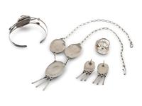 Silver and Mosaic Inlay Figural Suite