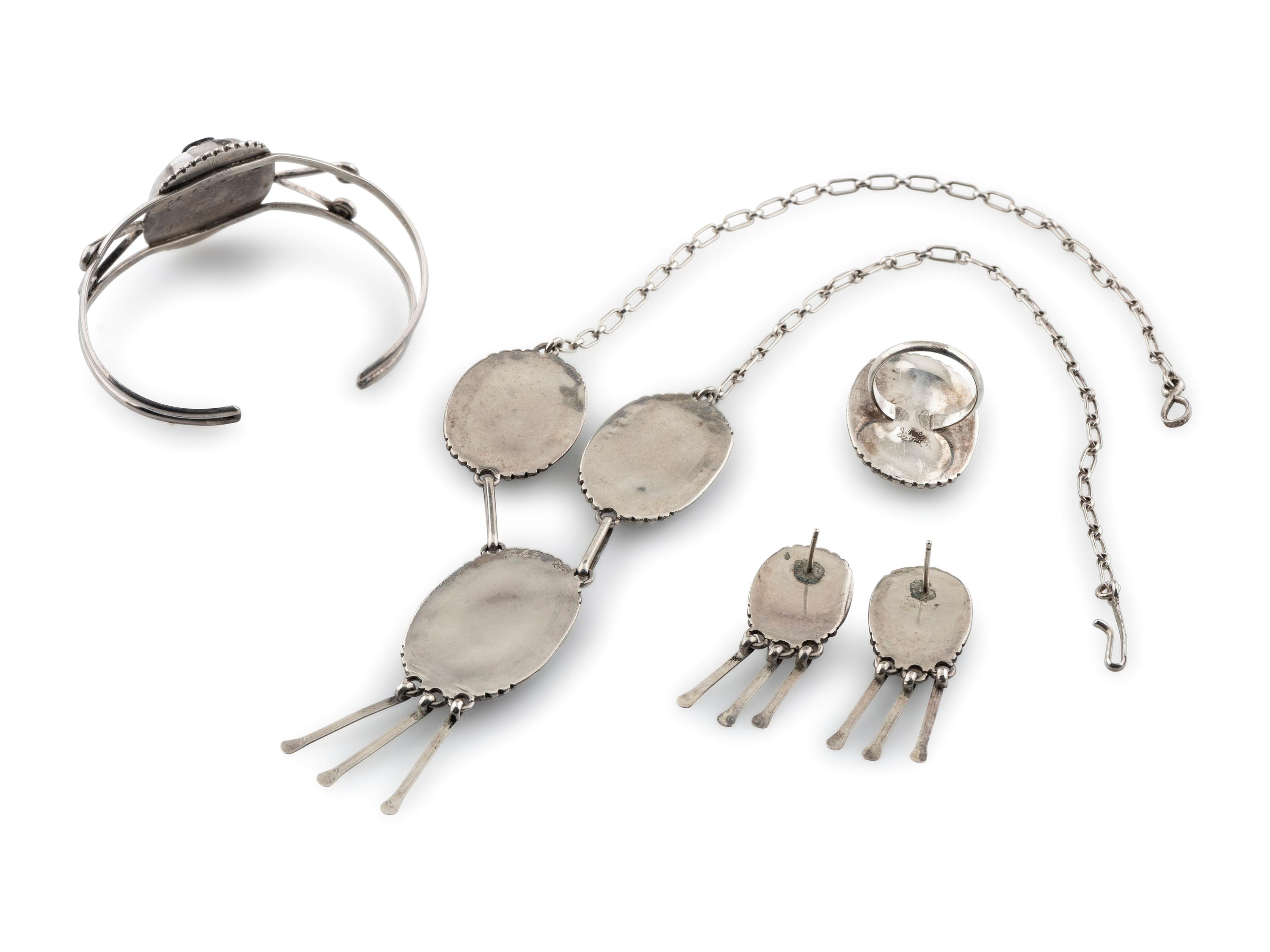 Silver and Mosaic Inlay Figural Suite