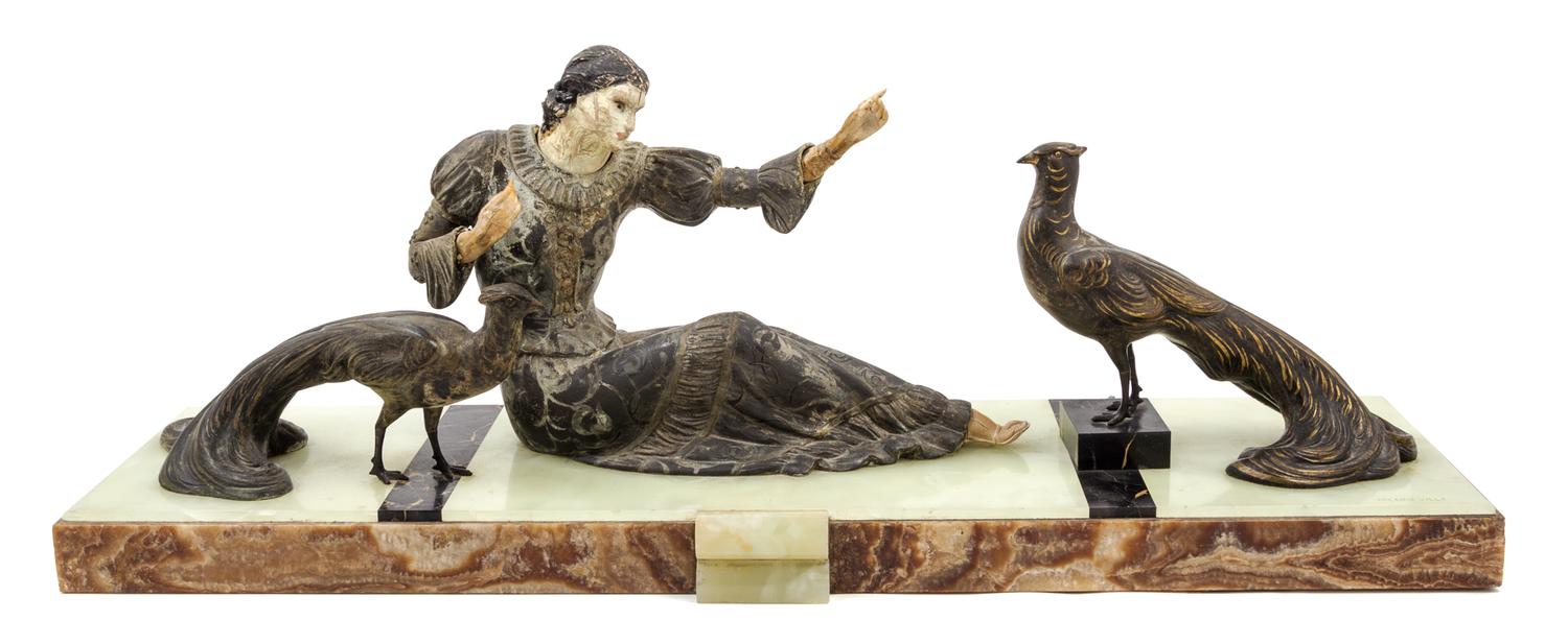 An Art Deco Cast Metal Composite Figure, Menneville Height 13 x width 34 3/4 x depth 8 3/4 inches.