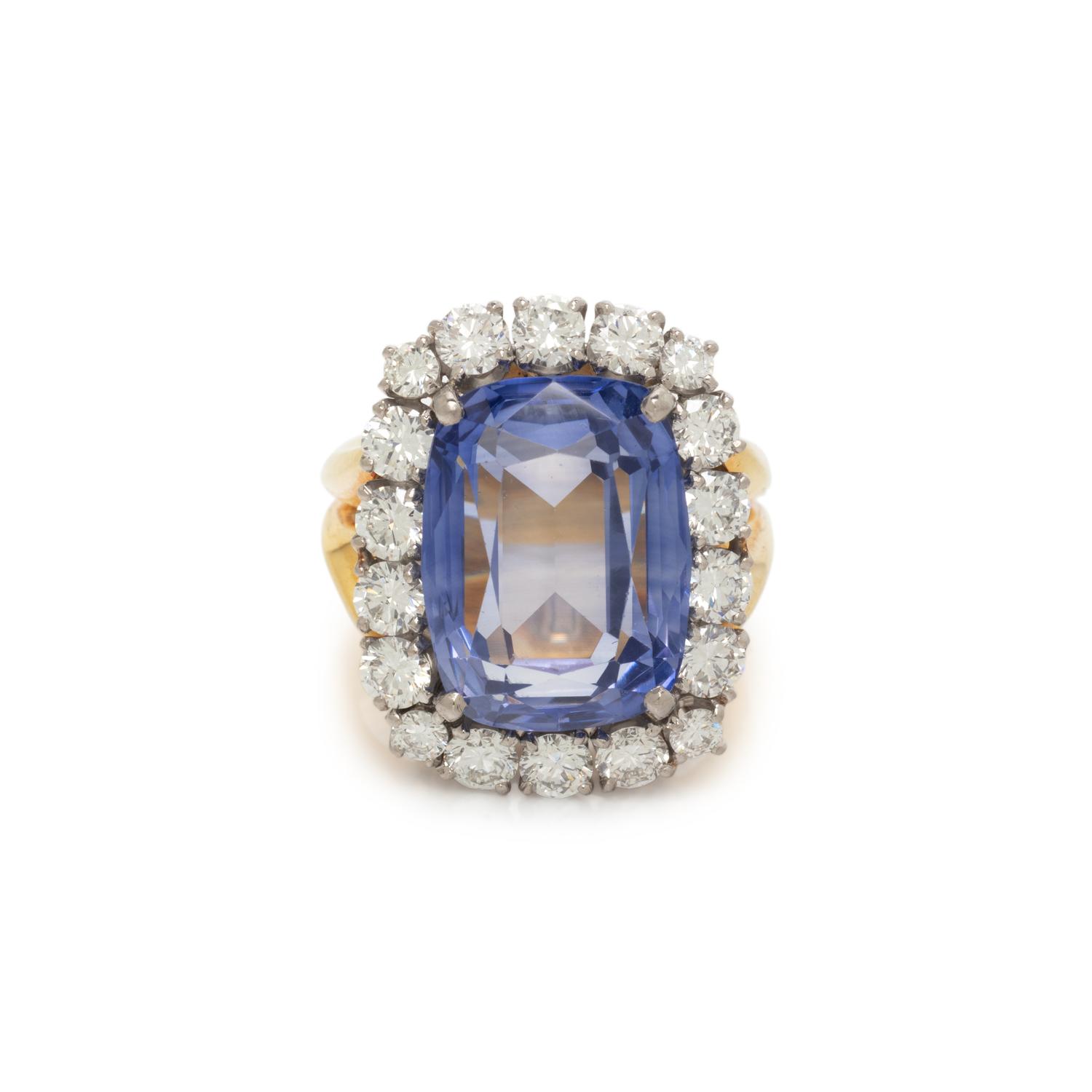 SYNTHETIC SAPPHIRE AND DIAMOND RING