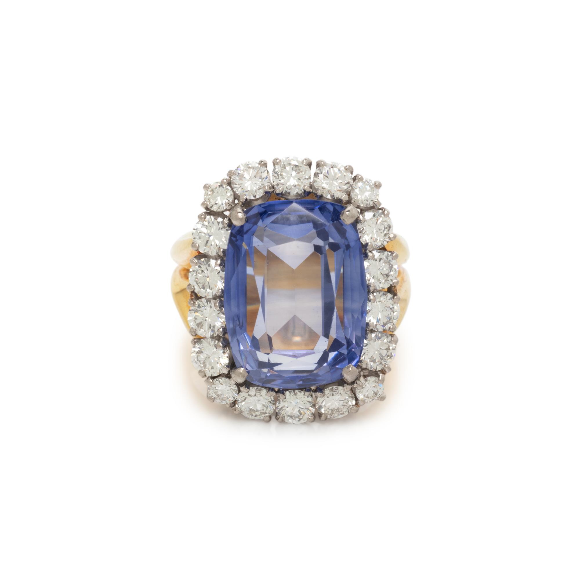 SYNTHETIC SAPPHIRE AND DIAMOND RING