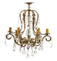 A Louis XV Style Gilt Metal Six-Light Chandelier, Height 28 x diameter 26 inches.