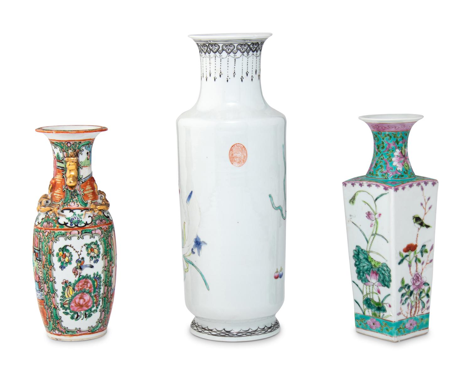 Three Chinese Famille Rose Porcelain Vases