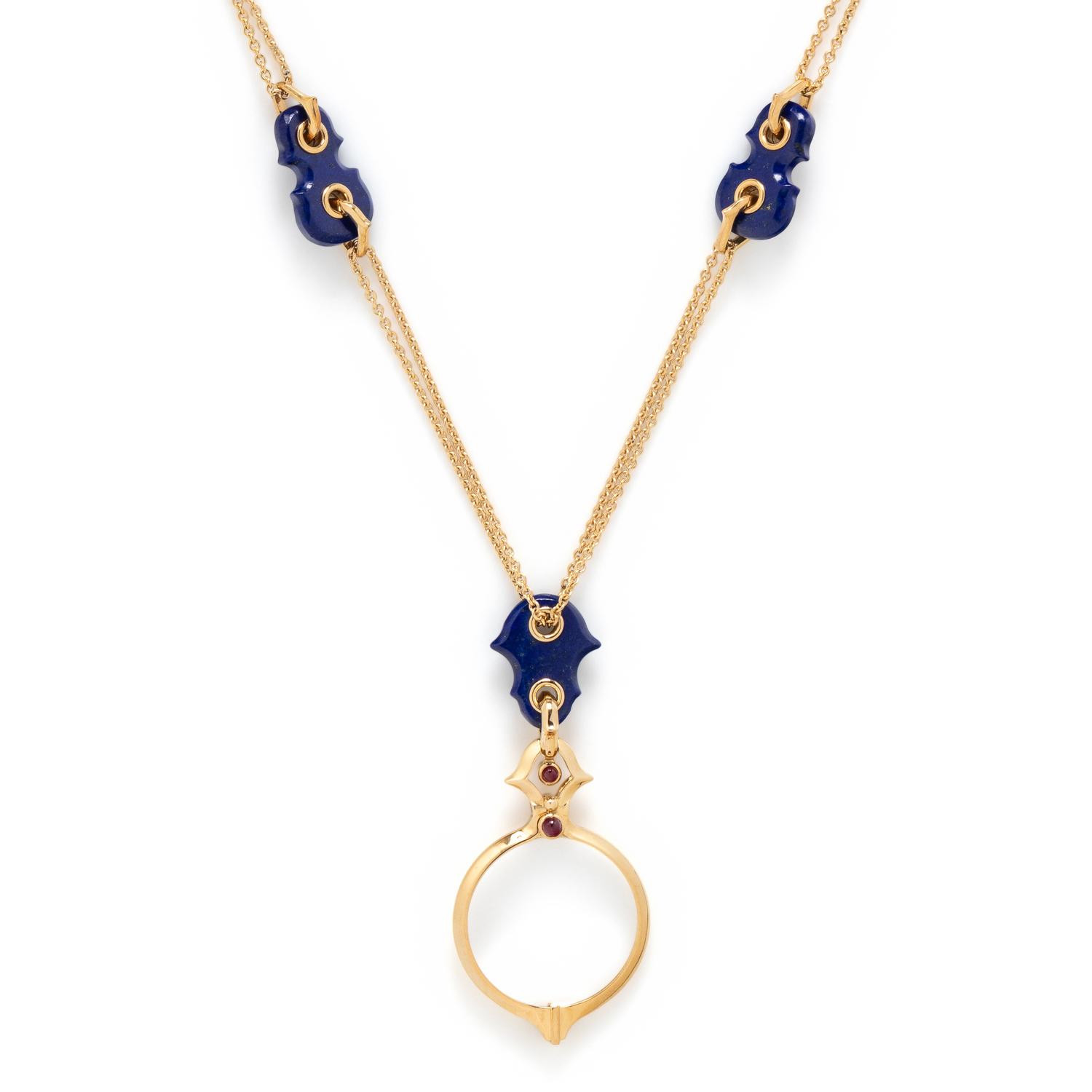PAUL MORELLI, YELLOW GOLD, LAPIS LAZULI MAGNIFYING GLASS SAUTOIR