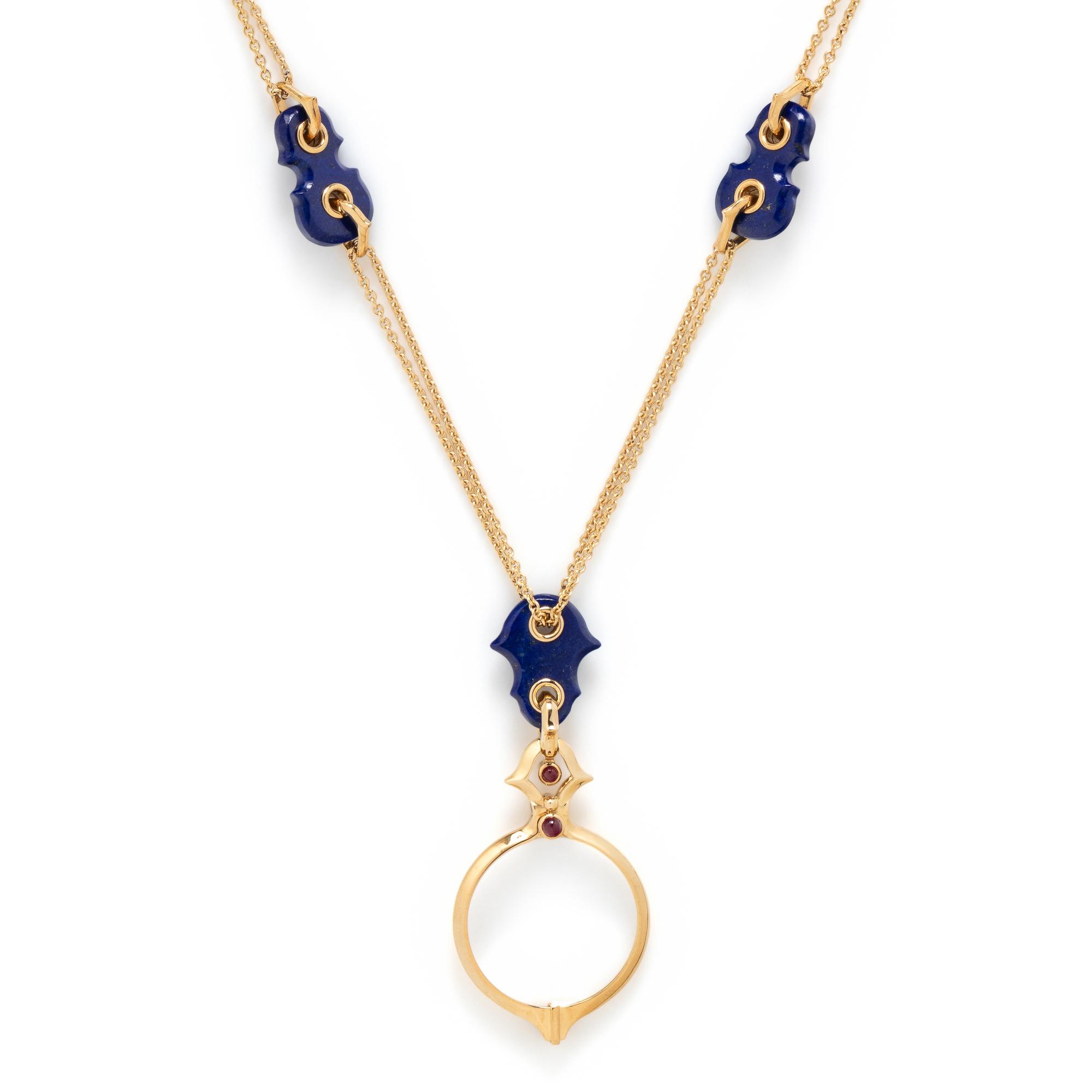 PAUL MORELLI, YELLOW GOLD, LAPIS LAZULI MAGNIFYING GLASS SAUTOIR