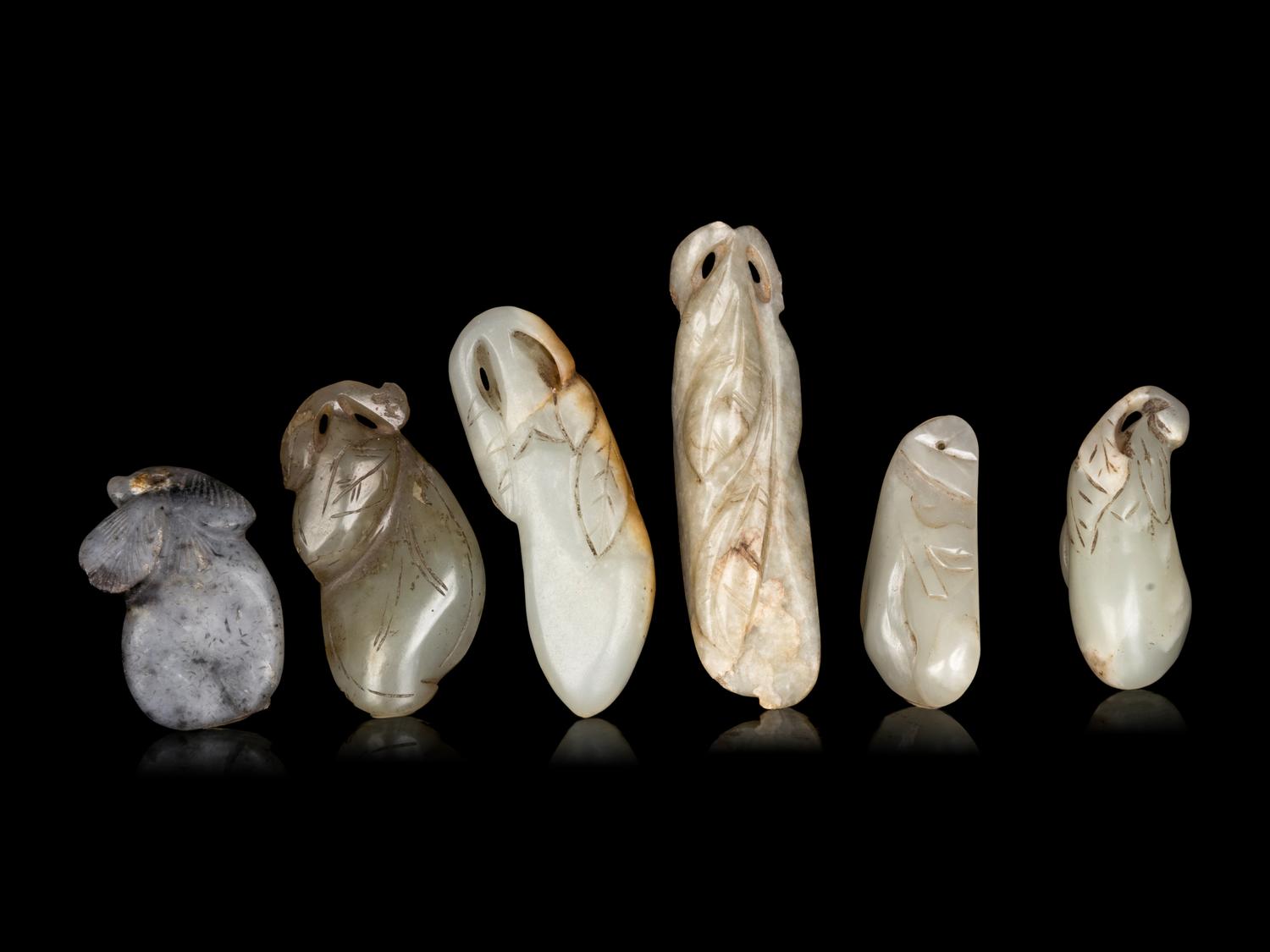 Six Chinese Jade Carvings of Aubergines