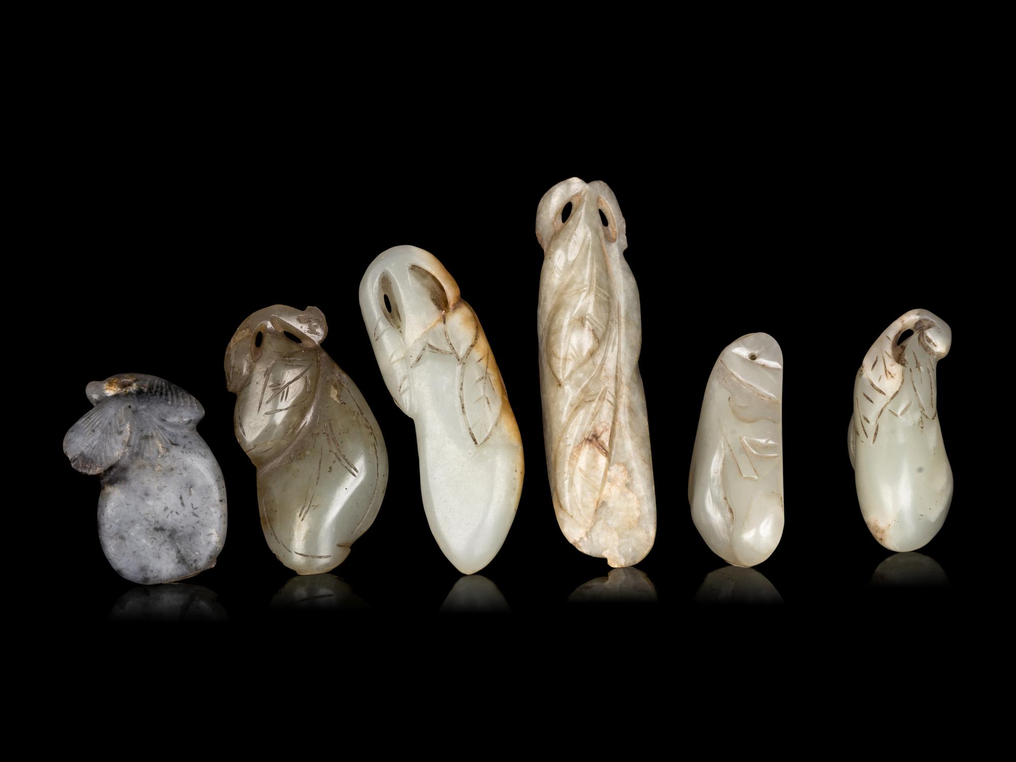 Six Chinese Jade Carvings of Aubergines