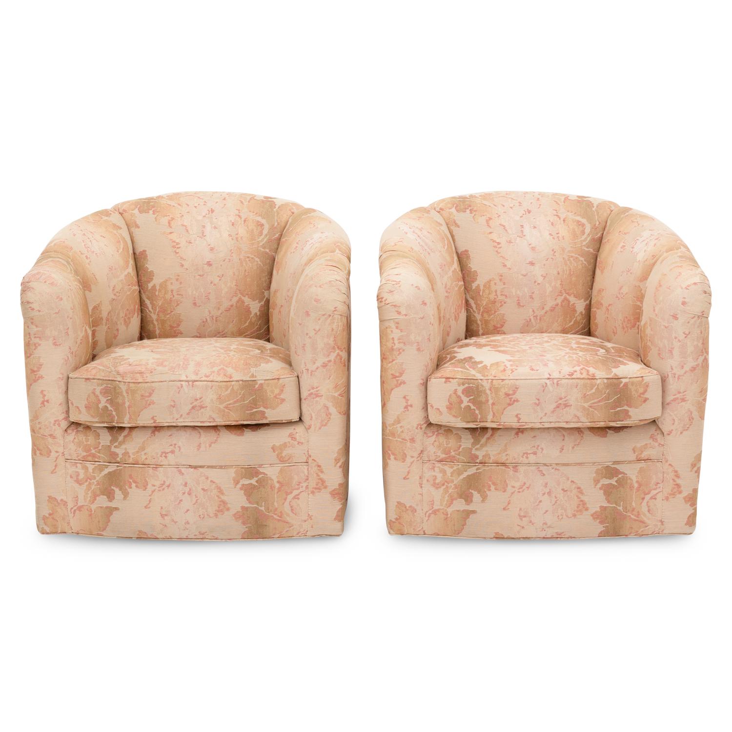 A Pair of Silk Upholstered Tub Chairs