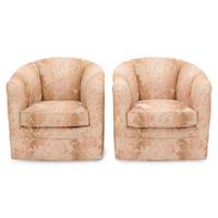 A Pair of Silk Upholstered Tub Chairs