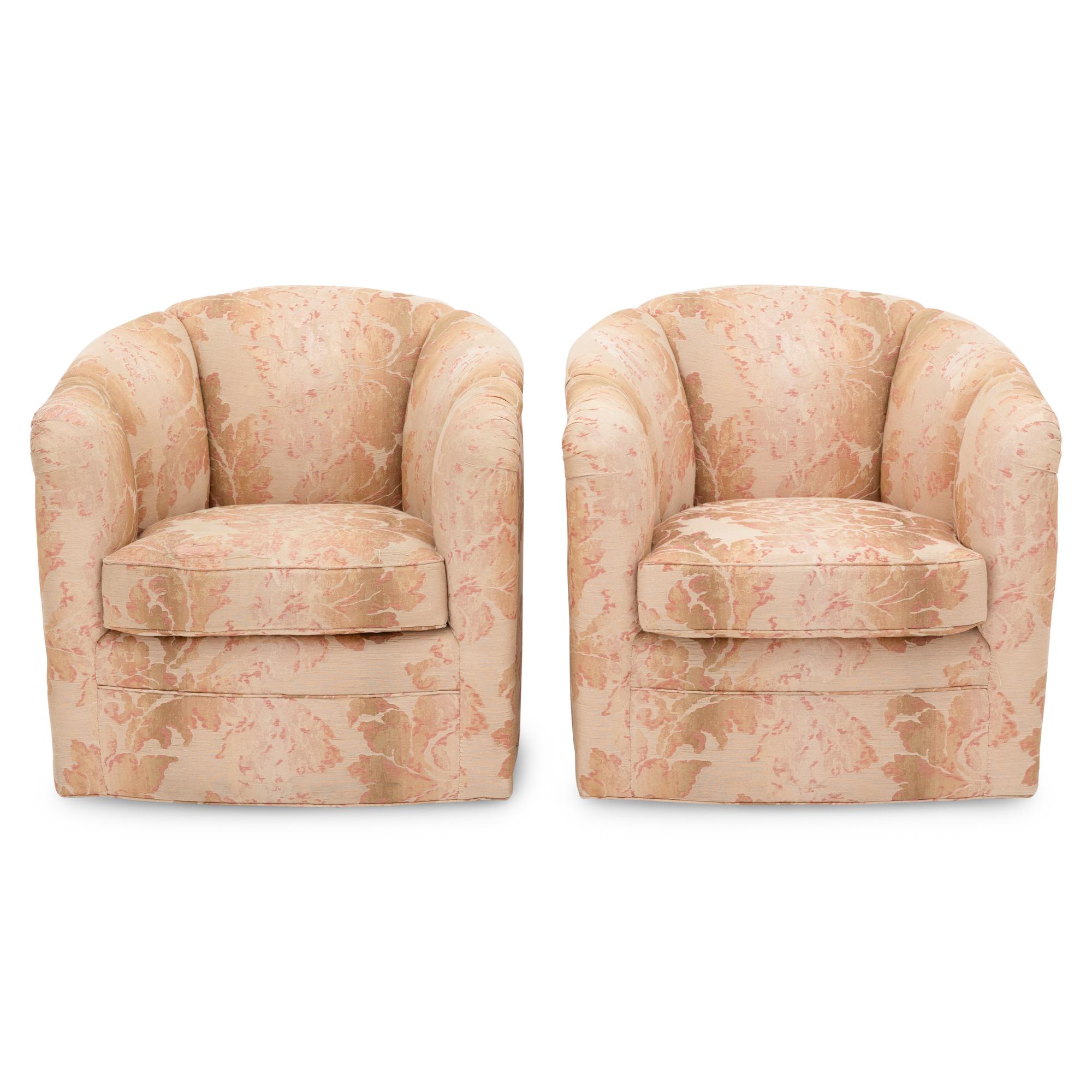 A Pair of Silk Upholstered Tub Chairs