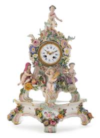 A Meissen Porcelain Mantel Clock and Stand Height 22 inches.