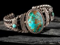 Navajo Silver Twisted Wire Cuff Bracelet, with Blue Gem Turquoise