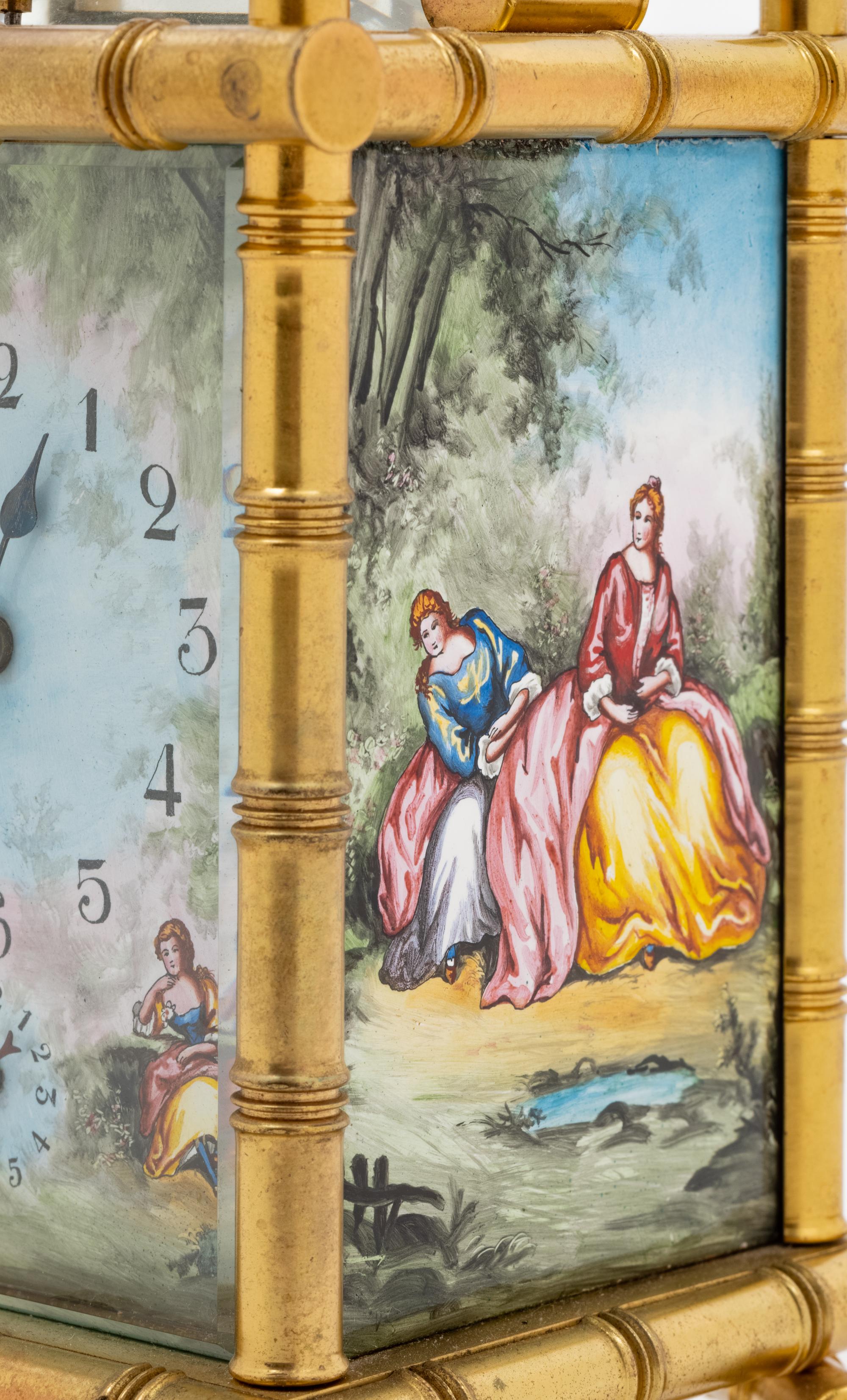 A Continental Gilt Metal and Enameled Carriage Clock