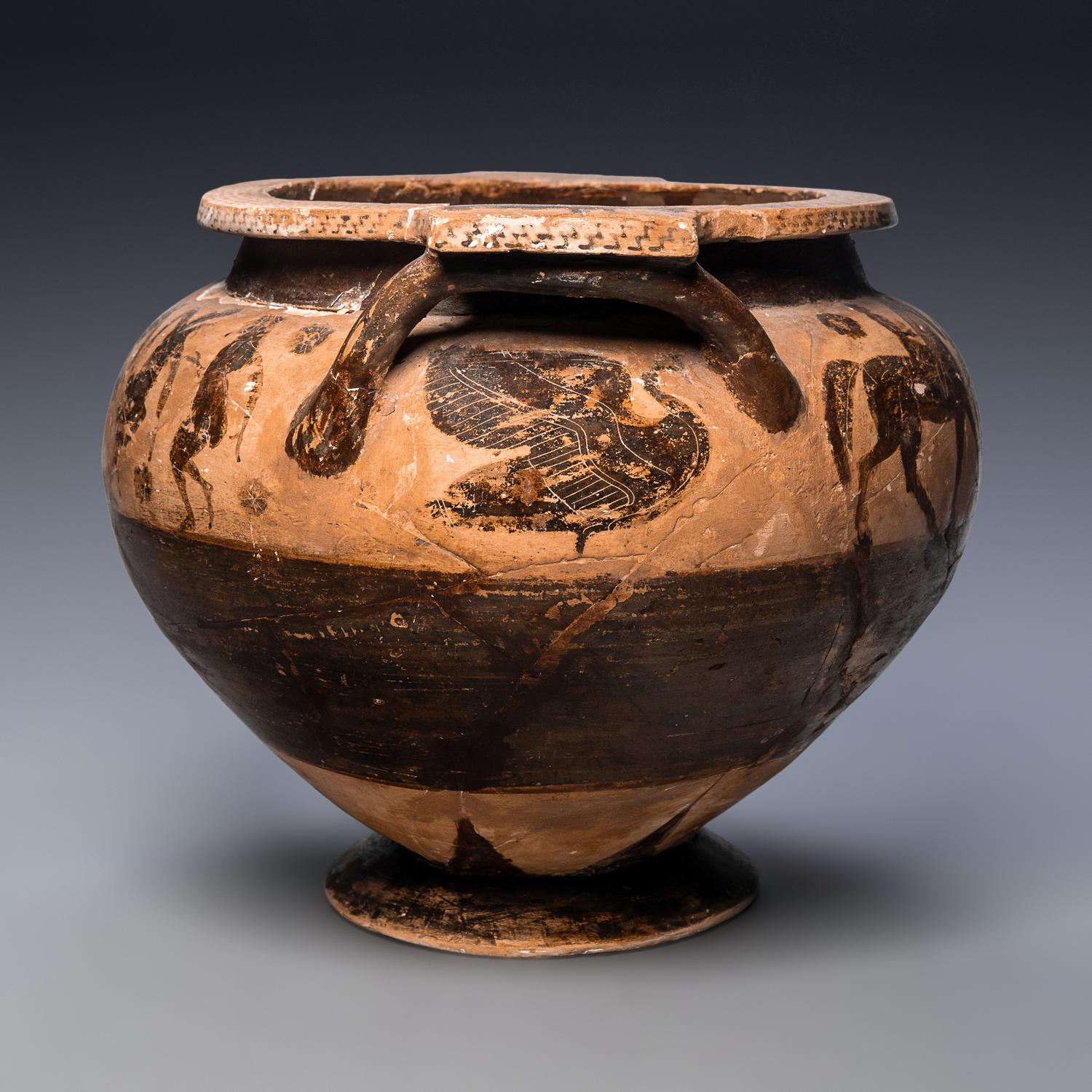 A Middle Corinthian Black-Figured Column Krater