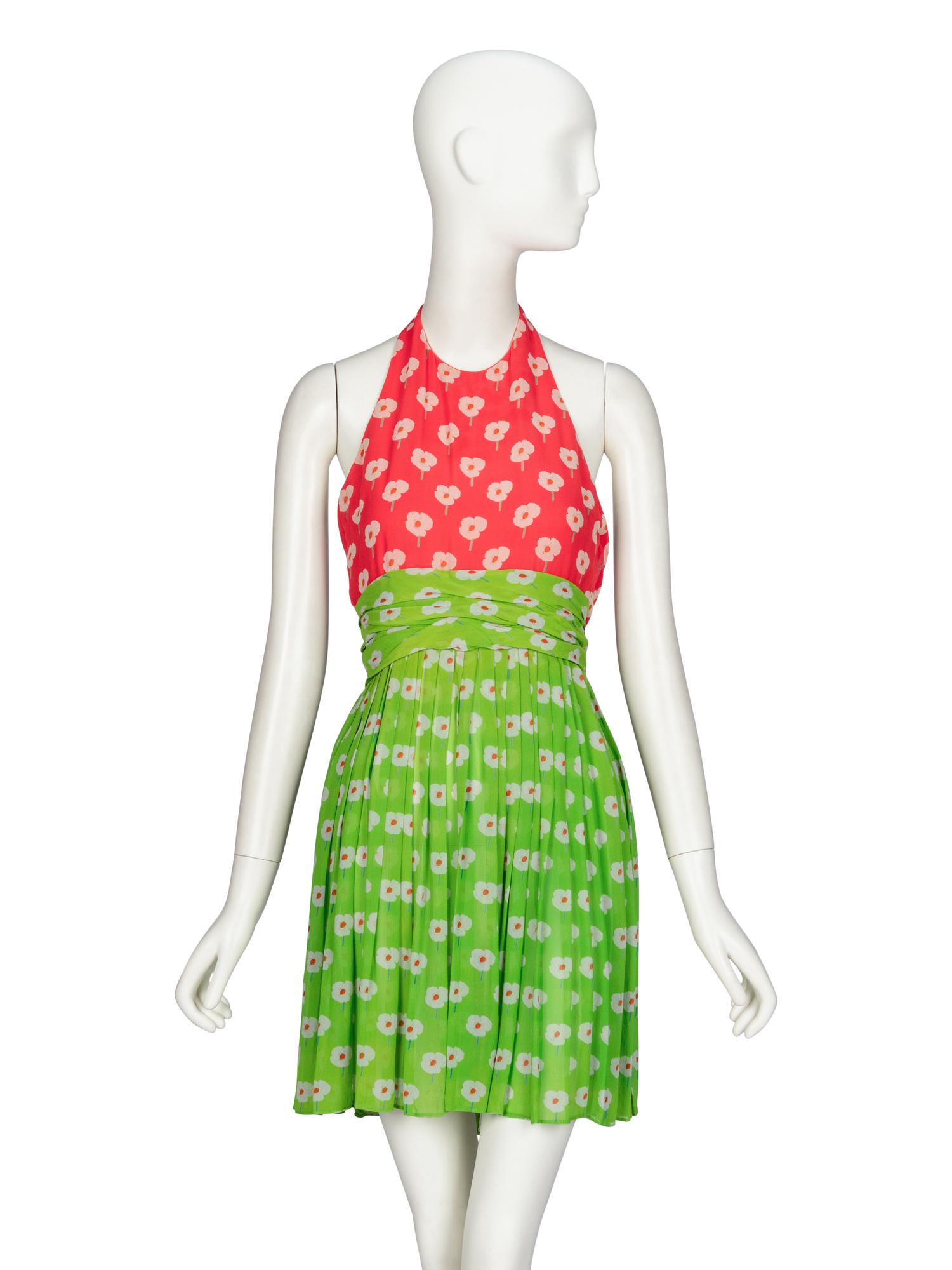 BILL BLASS, FLORAL PRINT HALTER DRESS