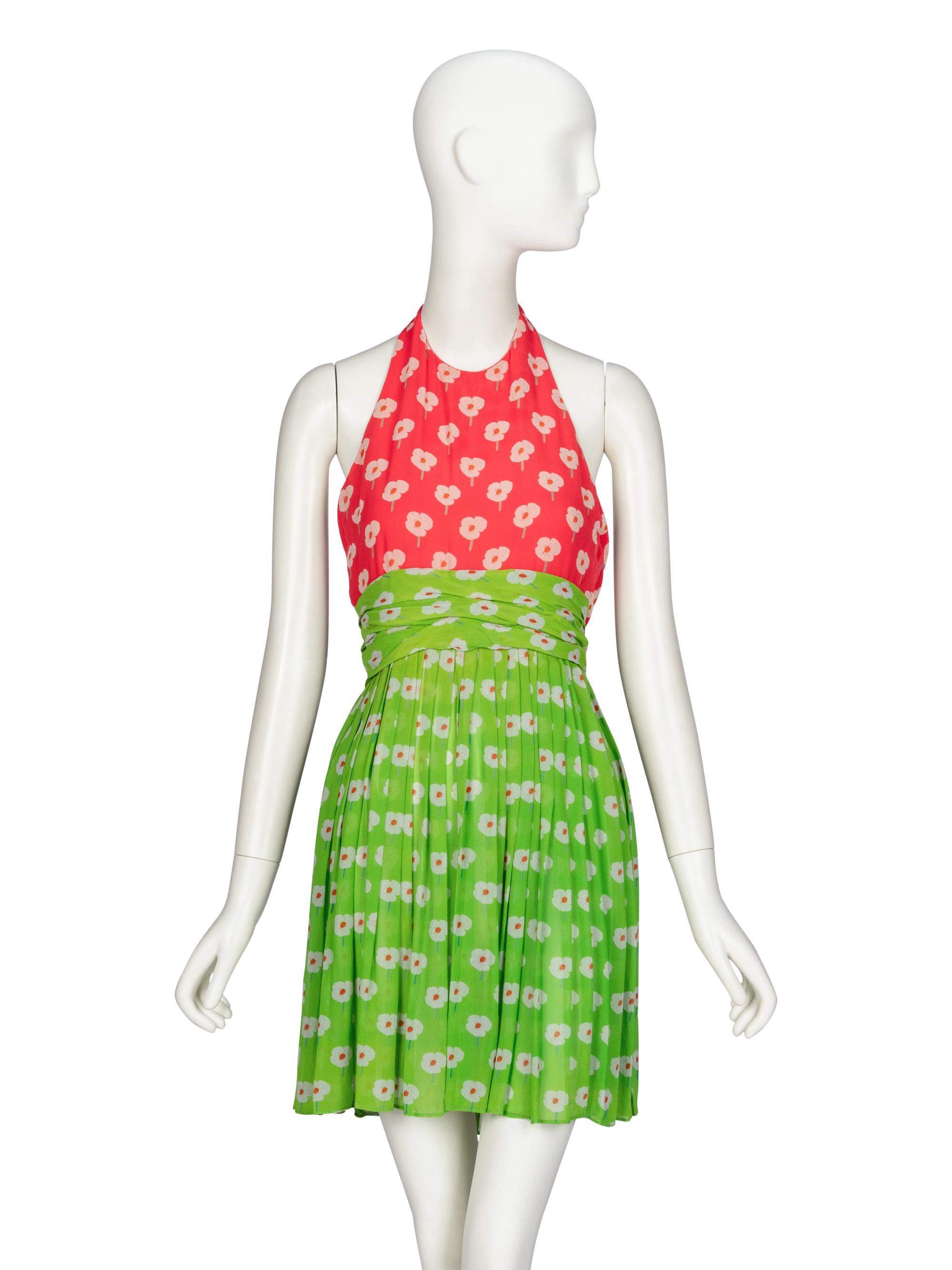 BILL BLASS, FLORAL PRINT HALTER DRESS