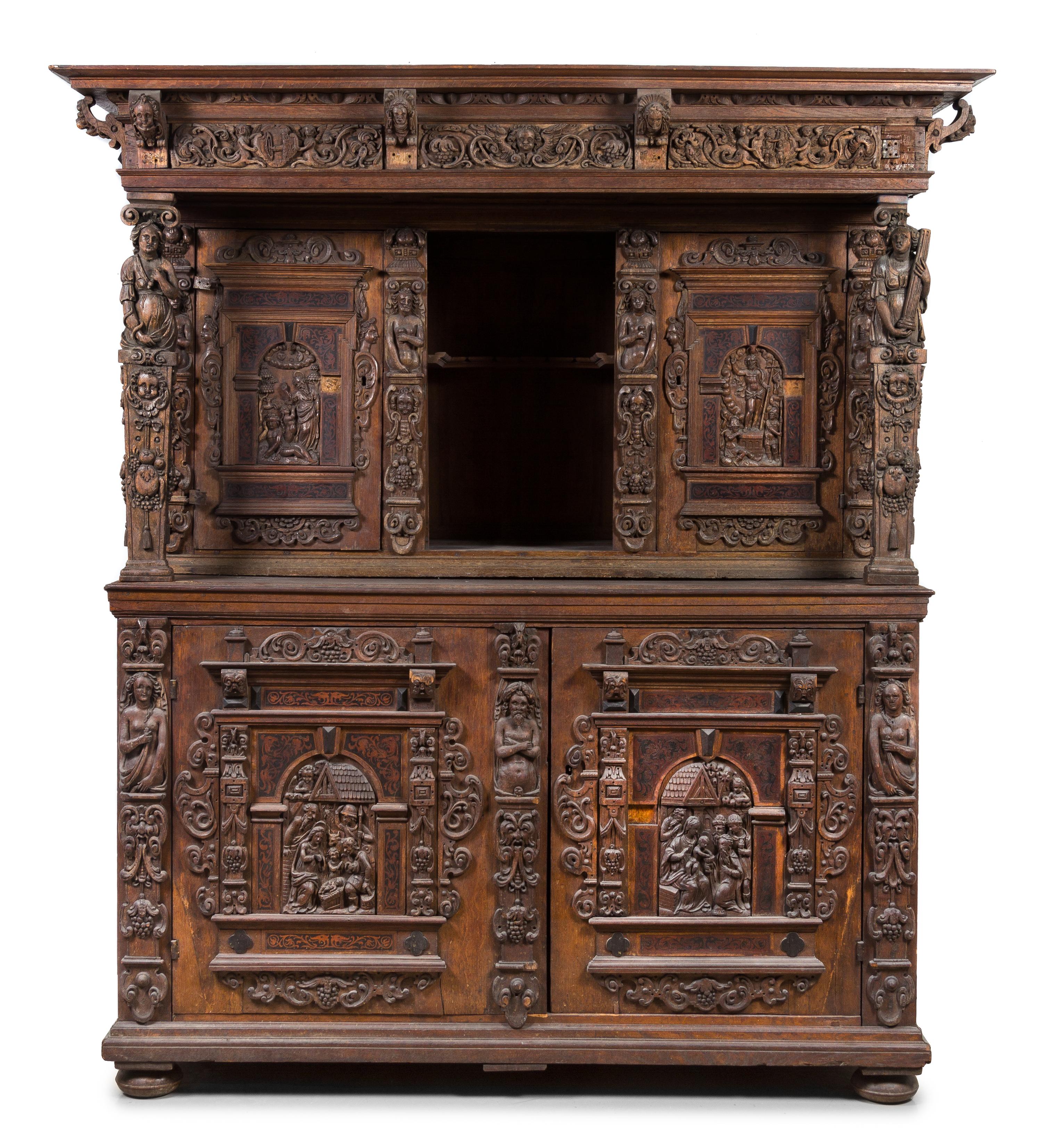 A Flemish Walnut Cabinet Height 92 3/4 x width 72 x depth 23 5/8 inches. — 17TH CENTURY WITH LATER ELEMENTS